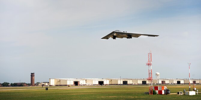 A B-2 Spirit from the 509th Bomb Wing lifts off of the runway July 25, 2013, at Whiteman Air Force Base, Mo. The B-2’s low-observable, or stealth, characteristics give it the unique ability to penetrate an enemy's most sophisticated defenses and threaten its most valued and heavily defended targets. (U.S. Air Force photo/Staff Sgt. Nick Wilson)