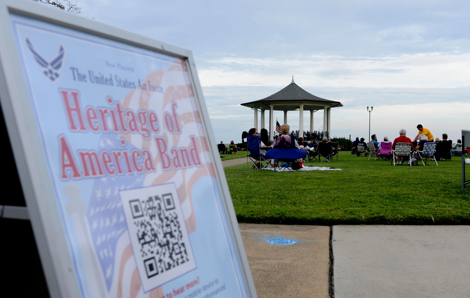 The U.S. Air Force Heritage of America Band Heritage Brass Quintet in one of seven ensembles performing in support of the second annual Music by the Bay summer concert series at Continental Park at Fort Monroe, Va. The weekly concerts are free and open to the public at 7 p.m., each Thursday through Aug. 30, 2013. (U.S. Air Force photo by Airman 1st Class R. Alex Durbin/Released)