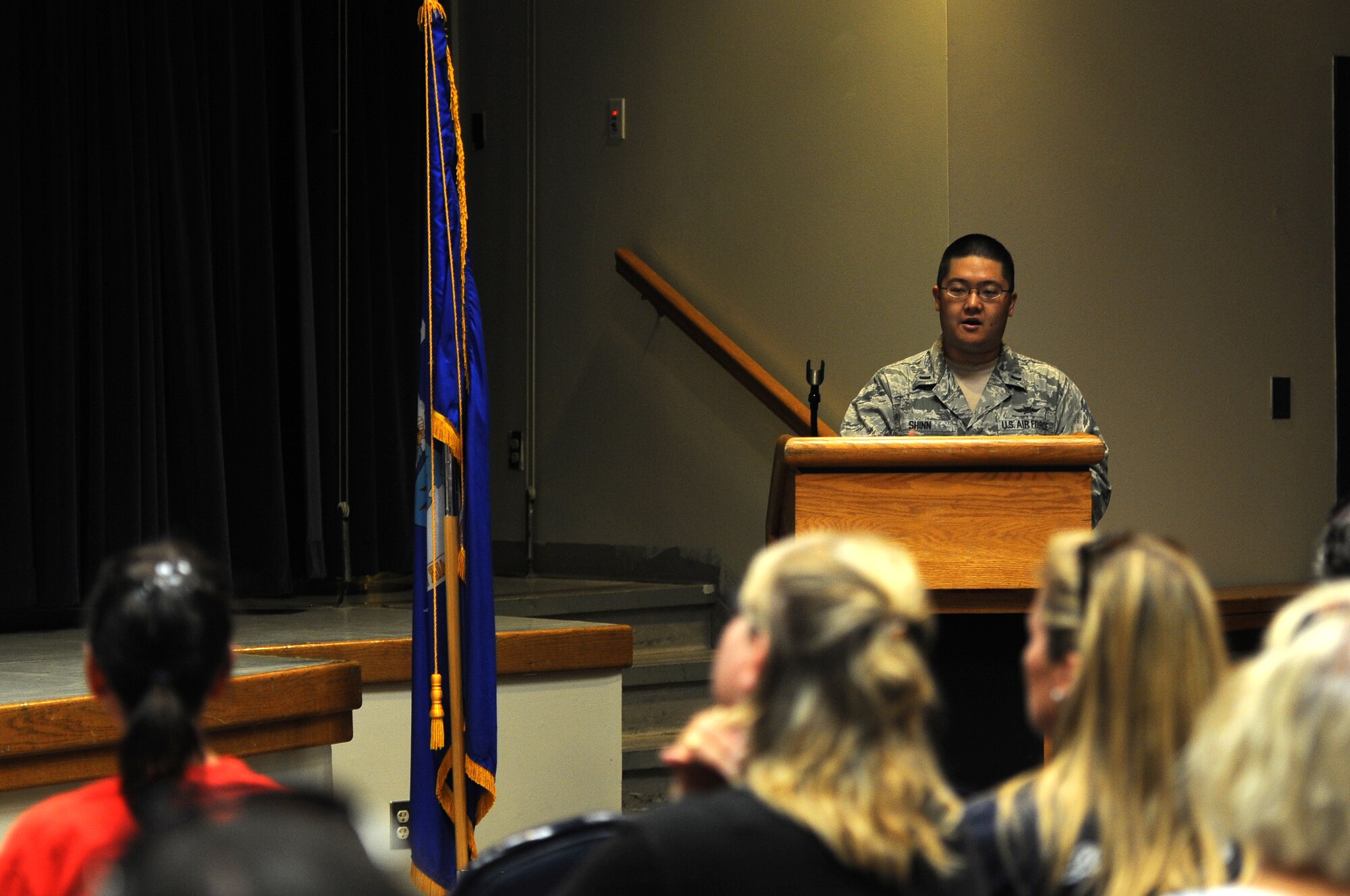 ALTUS AIR FORCE BASE, Okla. – U.S. Air Force 1st Lt. Michael Shinn, 97th Communication Squadron officer in charge of plans and programs, speaks to Altus High School teachers during STEM Faculty Development Day to learn about science, technology, engineering and math career fields, Aug. 8. The STEM program offers teachers and students opportunities to meet with a variety of career specialists that aid to establish the pace of technology advancements and help diversify the student talent pool. (U.S. Air Force photo by Airman 1st Class Levin Boland / Released)