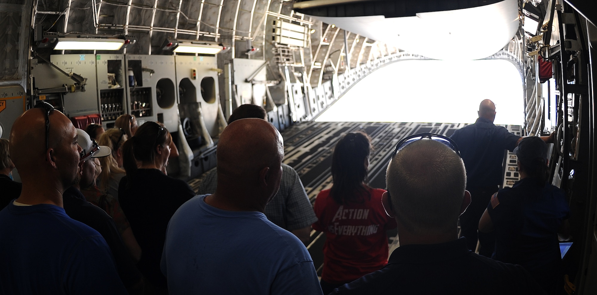 ALTUS AIR FORCE BASE, Okla. –Altus High School faculty members watch as members of the 97th Maintenance Directorate open the back of a U.S. Air Force C-17 Globemaster III during STEM Faculty Development Day to learn about science, technology, engineering and math career fields, Aug. 8. The STEM program’s vision at Altus AFB is to encourage and increase STEM education in local schools with incentive-based programs, making learning fun for teachers and students grades K-12. (U.S. Air Force photo by Airman 1st Class Levin Boland / Released)