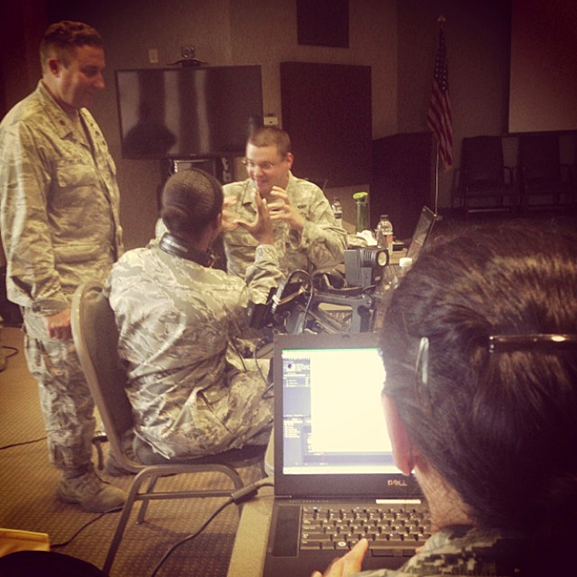 MCGHEE TYSON AIR NATIONAL GUARD BASE, Tenn. - Air National Guard broadcasters from across the nation sharpen their news story skills August 8, 2013, during the Smoky Short Course at the I.G. Brown Training and Education Center. The five-day course included hands-on assignments and peer-to-peer critiques aimed to develop camera skills and journalism techniques in news events. (U.S. Air National Guard photo illustration by Master Sgt. Mike R. Smith/Released)