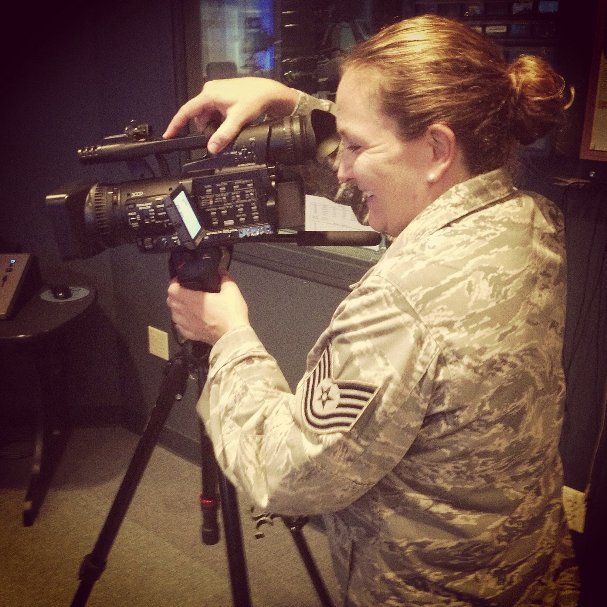 MCGHEE TYSON AIR NATIONAL GUARD BASE, Tenn. - Air National Guard broadcasters from across the nation sharpen their news story skills August 8, 2013, during the Smoky Short Course at the I.G. Brown Training and Education Center. The five-day course included hands-on assignments and peer-to-peer critiques aimed to develop camera skills and journalism techniques in news events. (U.S. Air National Guard photo illustration by Master Sgt. Mike R. Smith/Released)