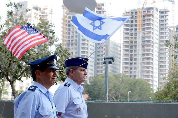 Chief of Staff Gen. Mark A. Welsh III (right) is welcomed with 
a ceremony by Maj. Gen. Amir Eshel, Israeli Air Force commander Aug. 4, 2013, in Tel Aviv. Welsh's visit provided the opportunity to discuss the future of the U.S.-Israel military partnership, and included a number of office calls and site visits with Israeli senior military leaders, along with a cultural tour. 
