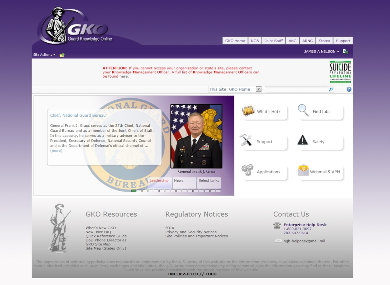 Screenshot shows the homepage of the revised GKO website.