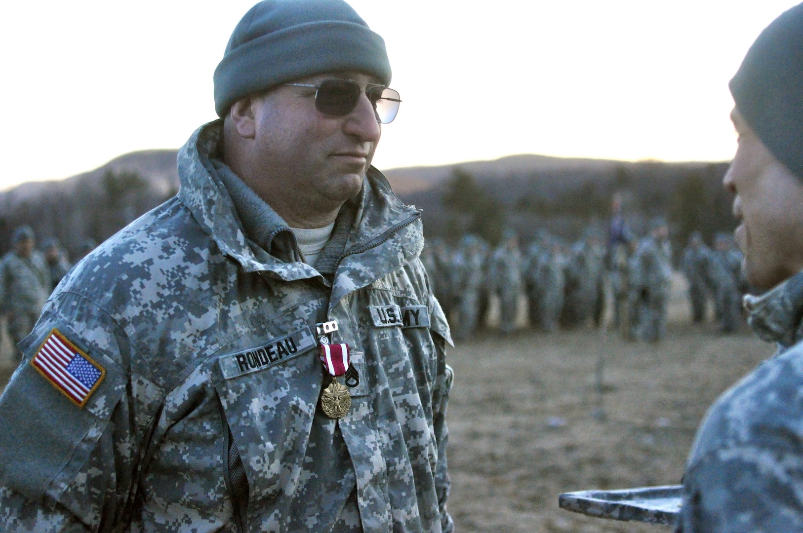 Staff Sgt. David T. Rondeau from Alpha Company, 3rd Battalion, 172nd Infantry Regiment (Mountain) received the Meritorious Service Medal at Camp Ethan Allen Training Site, April 6, 2013 for his 30 years of service with the company.