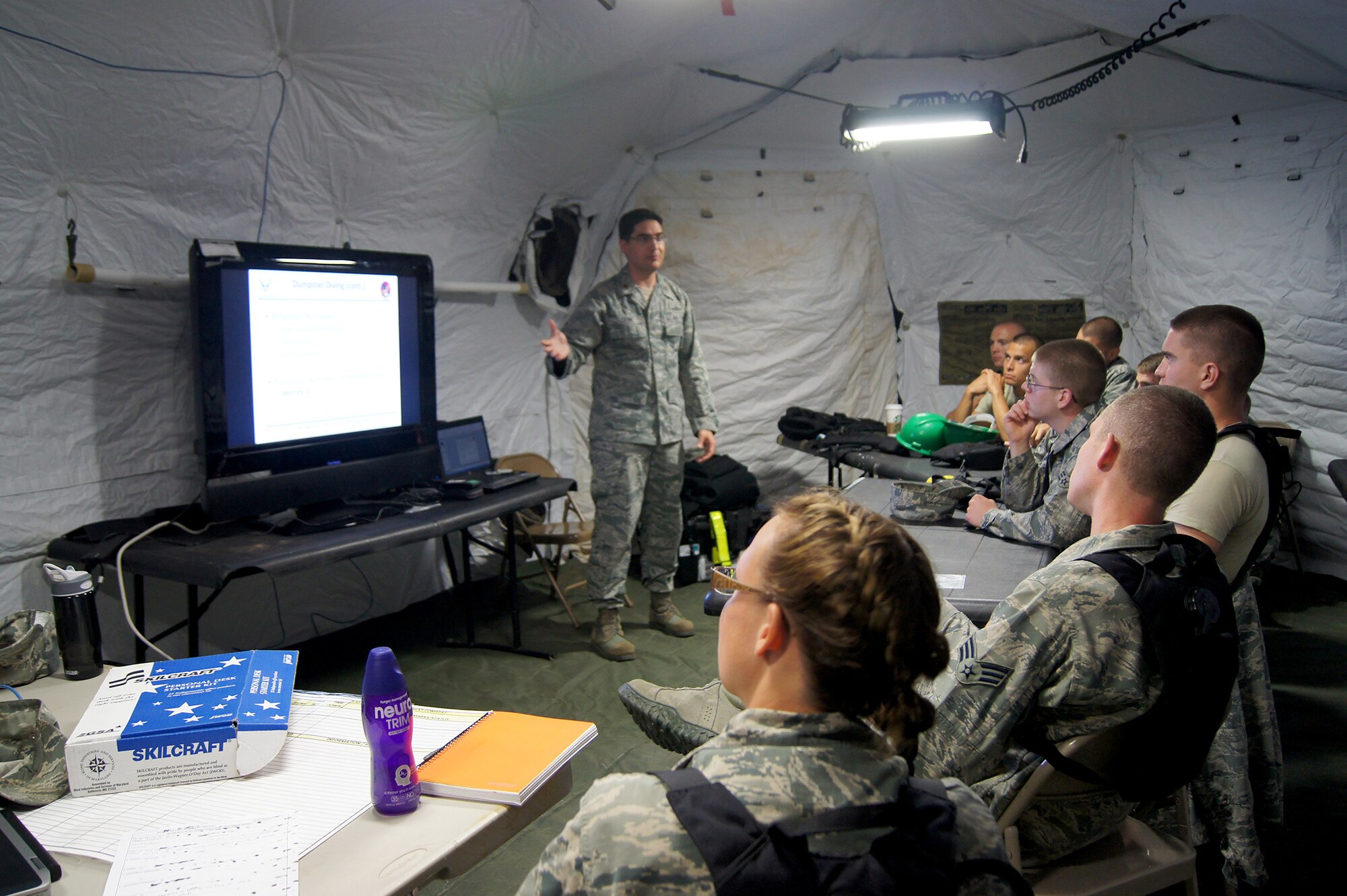 Members of the 35th Combat Communications Squadron, Tinker Air Force Base, Okla., hone their skill during a field training exercise at the Lackland AFB Media Annex in San Antonio, Texas. The 35th CBCS is one of four Reserve combat communications squadrons each located in separate regions of the country that provide theater-deployable communications during wartime and contingency operations or humanitarian missions in austere locations.