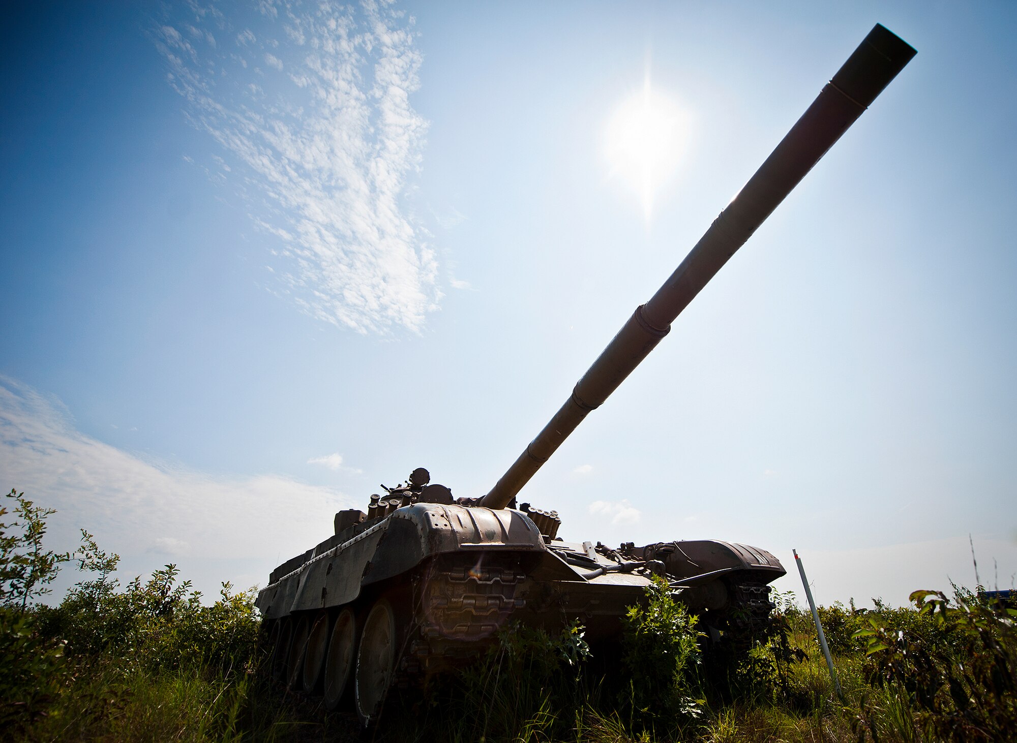A tank is one of many military ground vehicles used for sound recording during “Acoustic Week” July 29 – Aug. 15 at Eglin Air Force Base, Fla.  The event is a three-week project hosted by the 46th Test Squadron and Project Chicken Little.  It is a cost-shared opportunity between the government and customers to collect specific and general sound data from ground and aerial vehicles.  (U.S. Air Force photo/Samuel King Jr.)