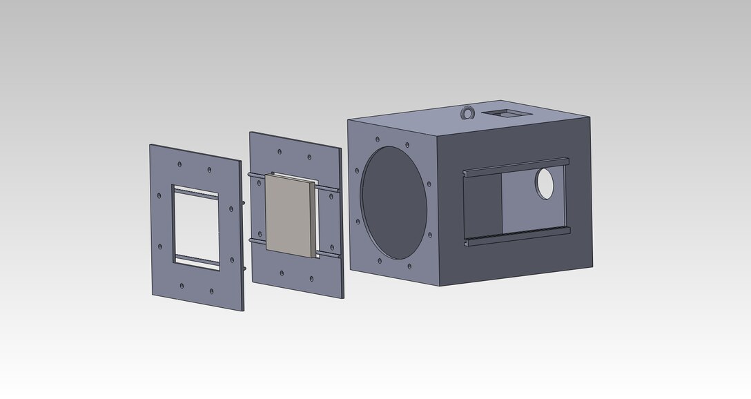Model of scaled test frame to be used in conjunction with 1/12 scale blast load simulator.