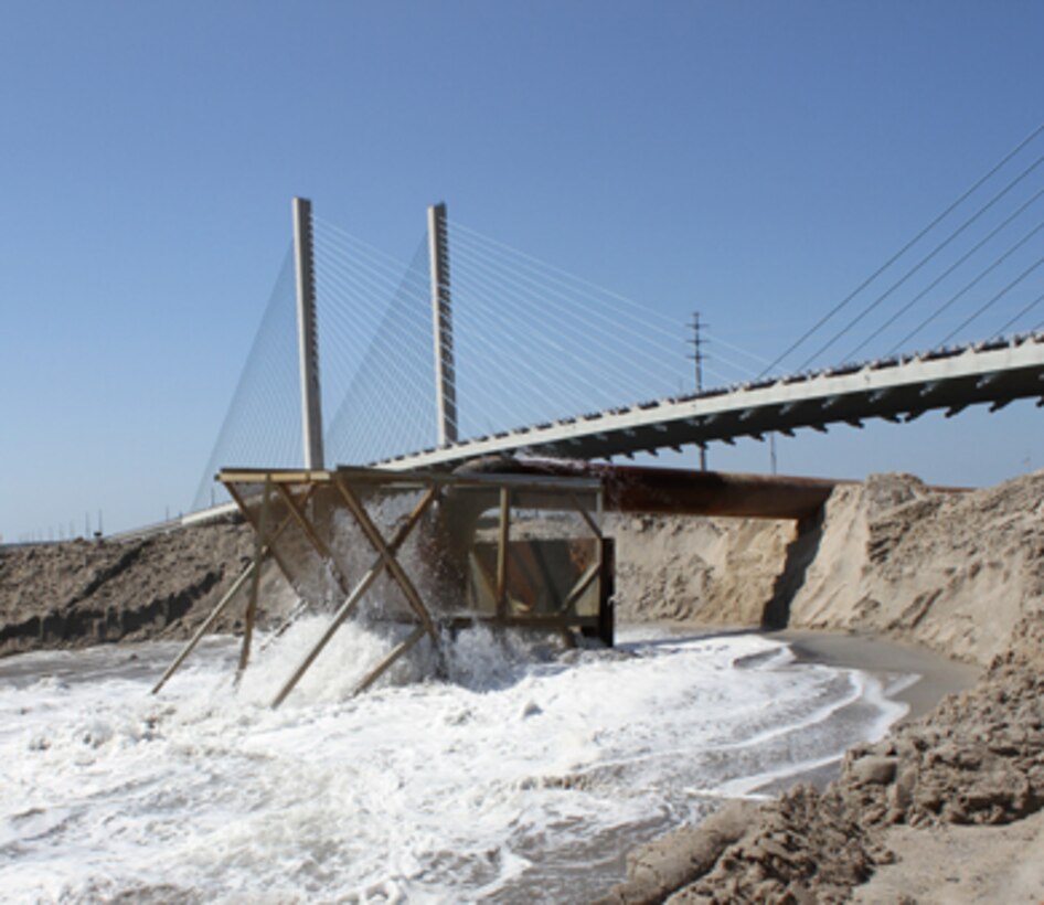 The U.S. Army Corps of Engineers Philadelphia District is helping restore the north shore of the Indian River Inlet by pumping more than half a million cubic yards of sand from the inlet onto the beach and constructing a dune.