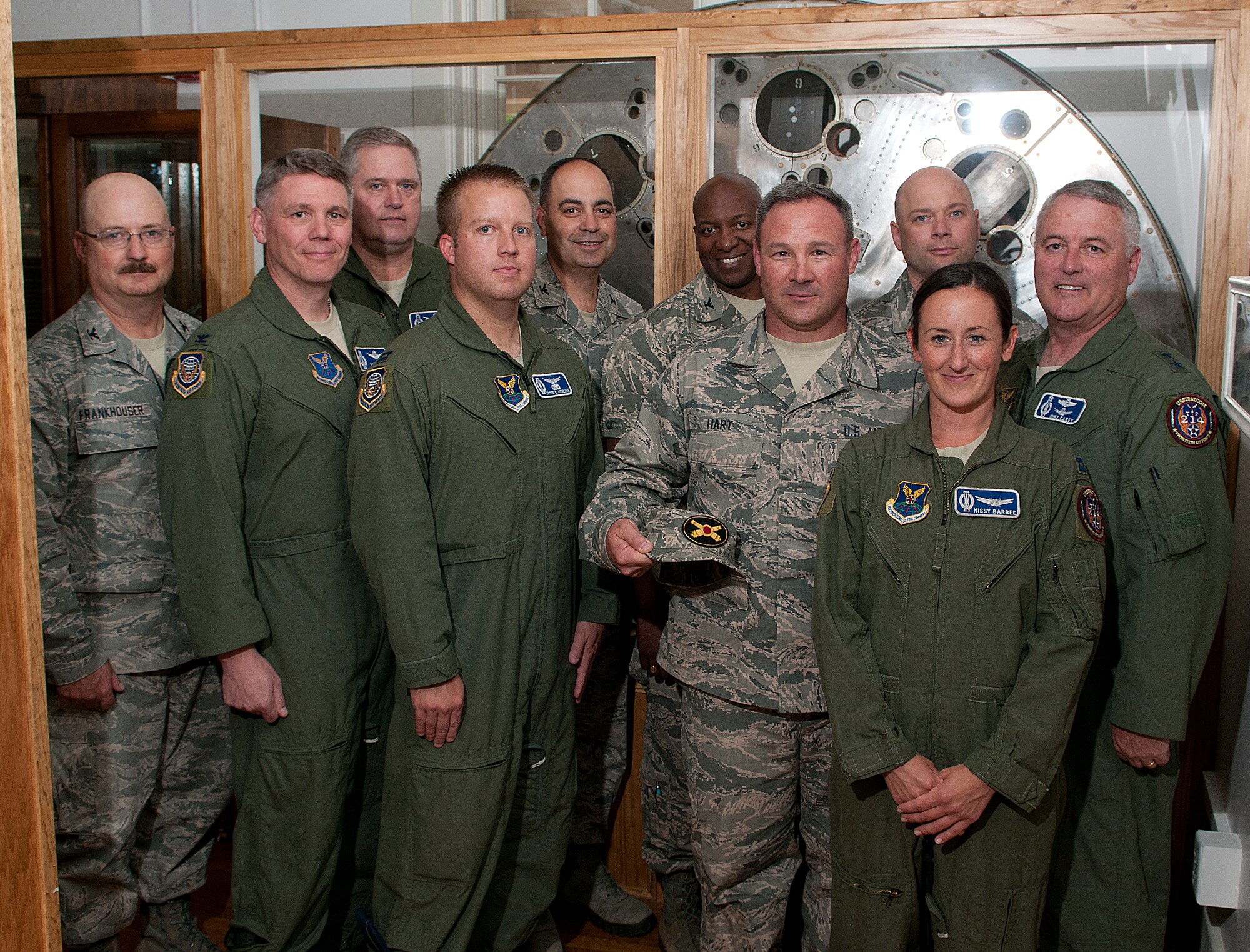 130809-F-JW079-154
Maj. Gen. Michael Carey, 20th Air Force commander (right), and members of the Peacekeeper Historic Association pose for a group photo Aug. 9, 2013, in the Warren ICBM & Heritage Museum at the association’s quarterly meeting. The Peacekeeper chapter is the only Air Force organization invited to be part of the United States Field Artillery Association, an organization whose membership spans across the U.S. and all military services. The Peacekeeper chapter is hosting a logo creation contest, where the winner will be awarded a one year free membership to USFAA. For more information on the local chapter and to submit a logo design, contact Maj. Denise Chrosniak at 773-5046. To learn more about USFAA, visit www.fieldartillery.org. (U.S. Air Force photo by R.J. Oriez)
