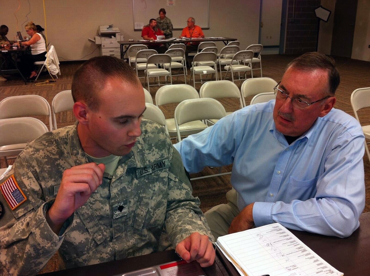 Retired Command Sgt. Maj. Bill Marley recently counseled a member of the Tennessee National Guard enrolling in a job connection program.
