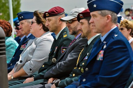 Officials from the Republic of Slovenia join Colorado National Guard members May 26, 2013, in Aurora for the dedication of the Colorado Freedom. The memorial lists the names of all Colorado service members whose lives were lost during combat operations on foreign soil since Colorado became a state.