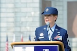 Air Force Chief Master Sgt. Denise Jelinski-Hall makes remarks on behalf of honorees at the Women in the Military Wreath Laying Ceremony sponsored by the Congressional Caucus on Women's Issues, at the Women in Military Service for America Memorial at Arlington National Cemetery, May 22, 2013.