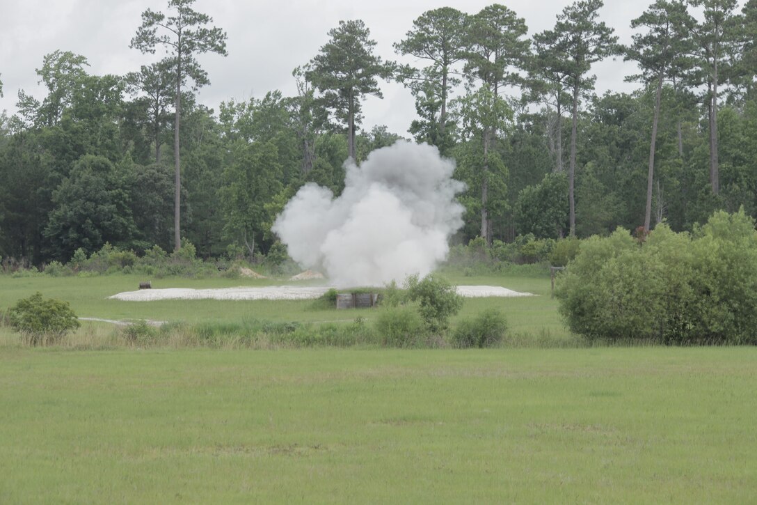 A controlled explosion on the explosive ordinance disposal (EOD) training range aboard Camp Geiger, N.C., June 18, 2013. EOD technicians allowed supervised hands-on training to Marines outside of the EOD military occupation field. (U.S. Marine Corps photo by Lance Cpl. Kimberly L. Clark, Combat Camera, MCI-East, Camp Lejeune/ Released)
Find us on Google + (http://gplus.to/camp.lejeune)
Follow us on Twitter (http://twitter.com/camp_lejeune)
Like us on Facebook (http://www.facebook.com/camp.lejeune)
