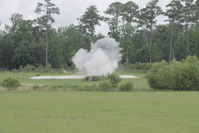 A controlled explosion on the explosive ordinance disposal (EOD) training range aboard Camp Geiger, N.C., June 18, 2013. EOD technicians allowed supervised hands-on training to Marines outside of the EOD military occupation field. (U.S. Marine Corps photo by Lance Cpl. Kimberly L. Clark, Combat Camera, MCI-East, Camp Lejeune/ Released)
Find us on Google + (http://gplus.to/camp.lejeune)
Follow us on Twitter (http://twitter.com/camp_lejeune)
Like us on Facebook (http://www.facebook.com/camp.lejeune)
