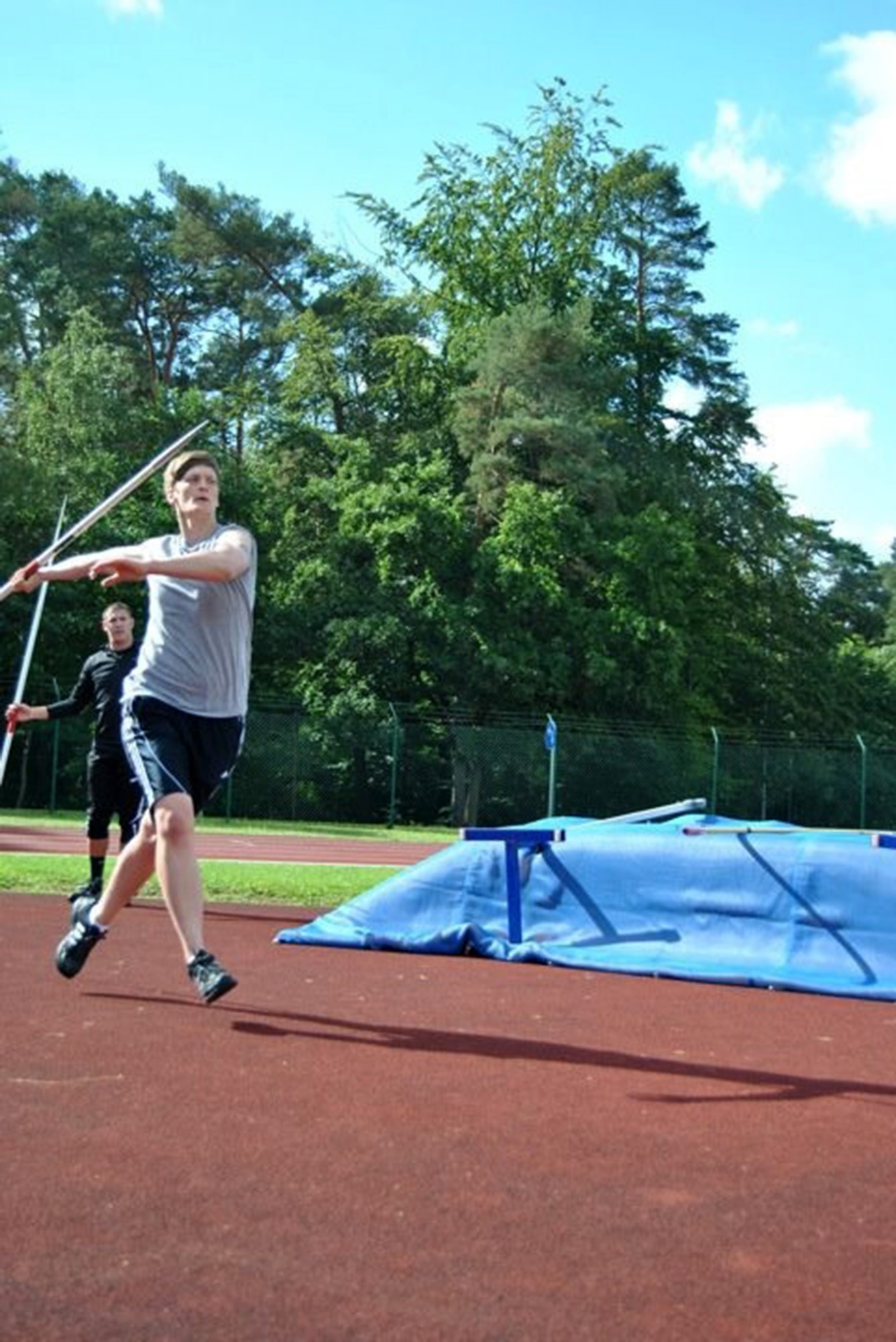 TRAVIS AIR FORCE BASE, Calif, -- Tech. Sgt. Renea Zachary, a C-5 Galaxy loadmaster with the 312th Airlift Squadron, throws a javelin as she trained for an athletics championship held in Belgium, in 2011. This September she will compete in the 2013 United States Air Forces in Europe Headquarters Air Command Athletics Championships in Furstenfeldbruck, Germany. (U.S. Air Force courtesy photo)