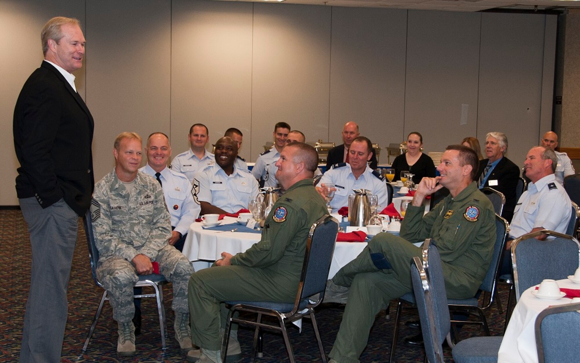 Dan Clark, a motivational speaker, visited Sheppard starting Aug. 4 and tailored his message around the 82nd Training Wing's "train and inspire" mission. He gave speeches during the 82nd TRW focus week, which had Airmen centralize the topic of resiliency into their training. (U.S. Air Force photo by Danny Webb) 