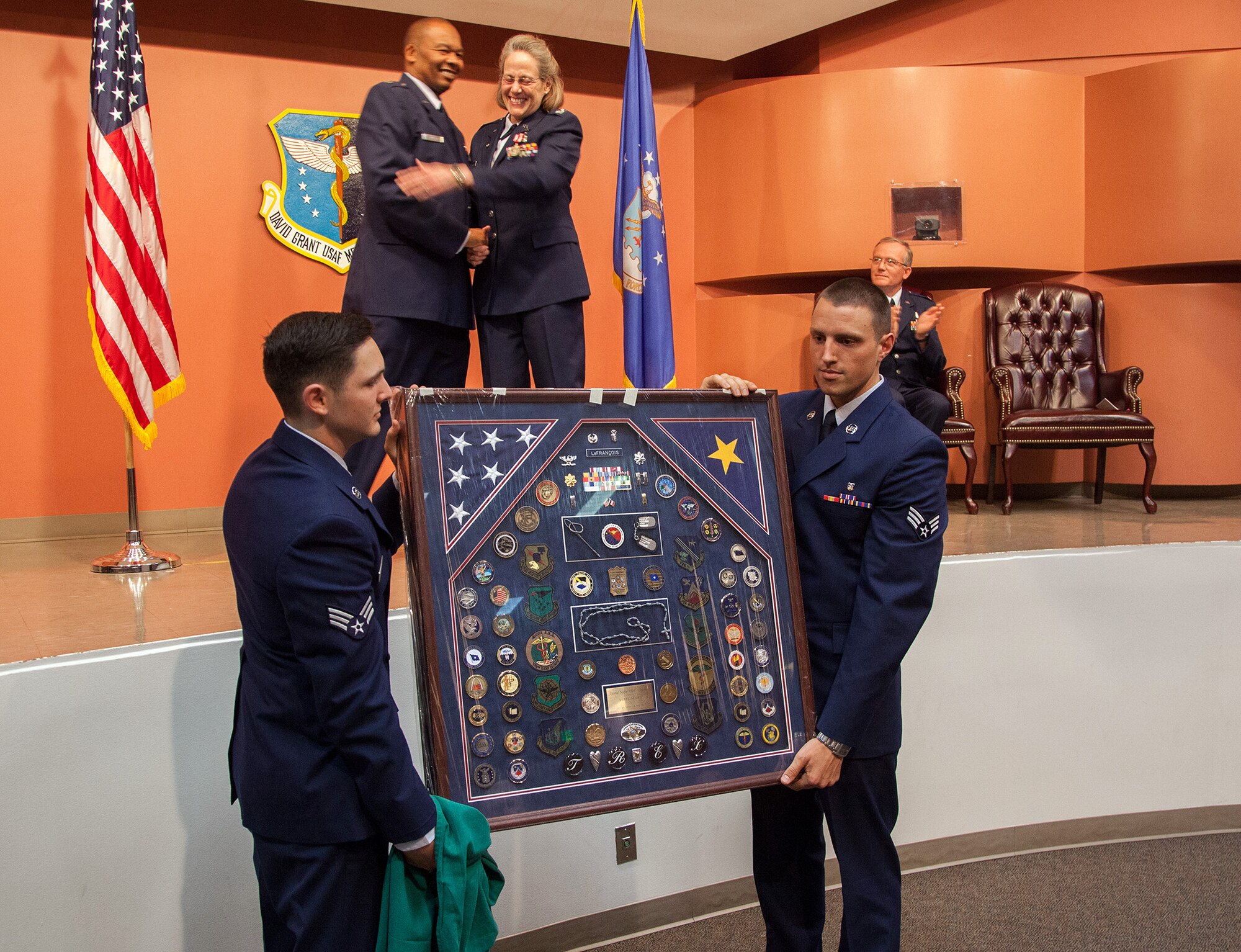 TRAVIS AIR FORCE BASE, Calif. -- Col. Térèse D. LeFrançois, former commander of the 349th Aerospace Medicine Squadron, was honored by friends and family in a retirement ceremony Aug. 11, 2013 at David Grant Medical Center, Travis Air Force Base, Calif. (U.S. Air Force photo / Lt. Col. Robert Couse-Baker)