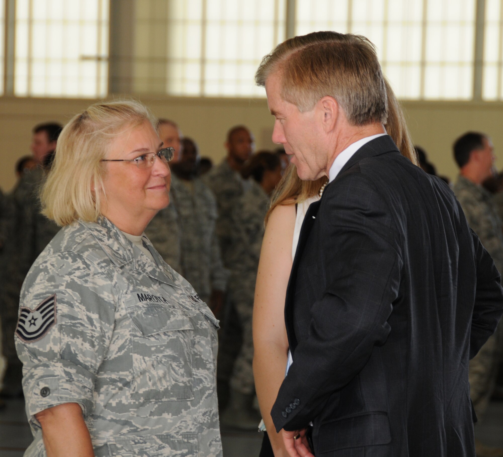 Governor Bob McDonnell visits with Airmen from the 192d Fighter Wing at Joint Base Langley-Eustis, August 13, 2013, during his "This Commonwealth of Opportunity" statewide tour. During his visit, he met with Airmen from the Virginia Air National Guard and thanked them for their contributions to the war efforts and for supporting the Commonwealth of Virginia during state emergencies over the past 10 years.  (U.S. Air National Guard photo by Master Sgt. Carlos J. Claudio/Released).