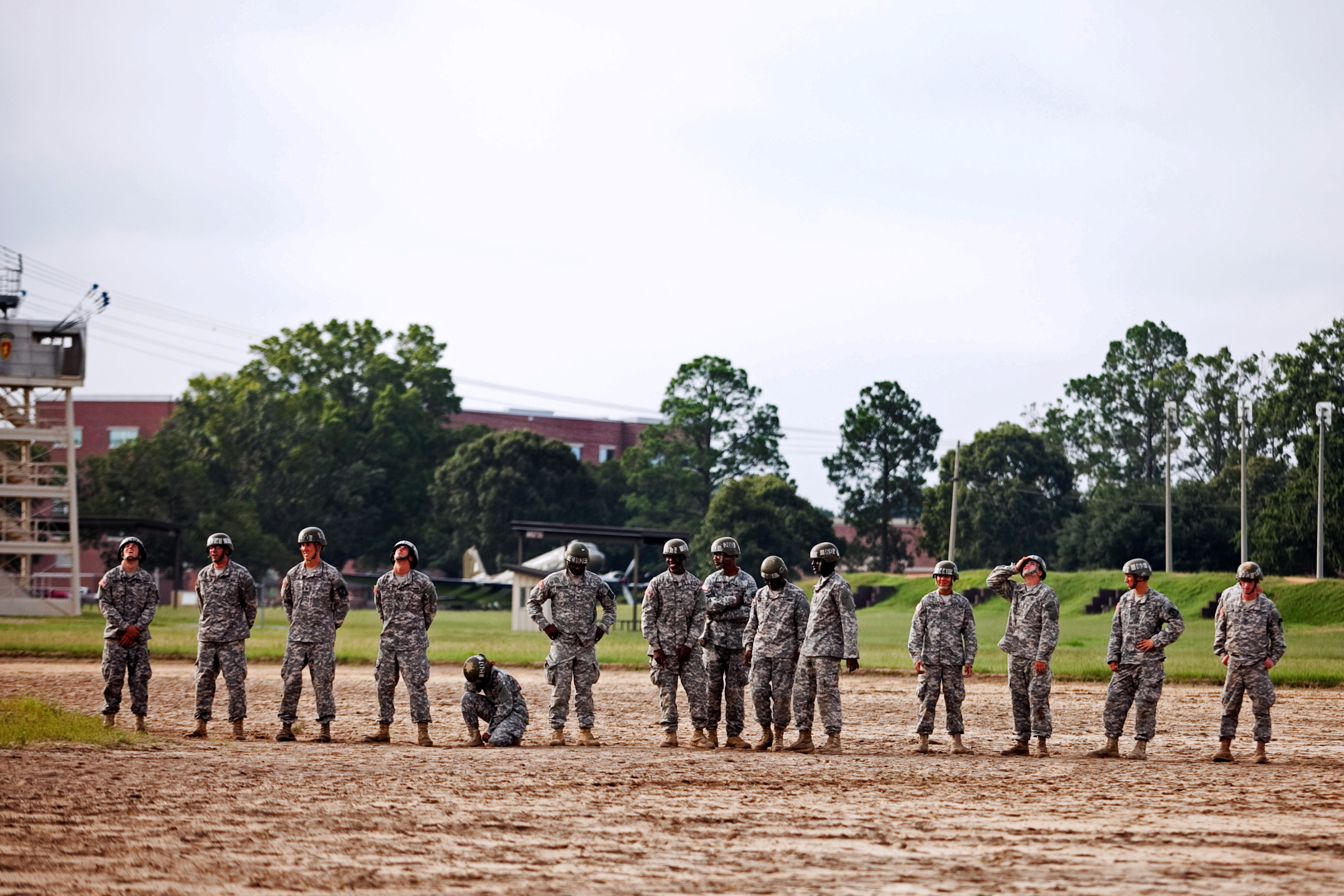 Soldiers wait for their turn to jump from the 250foot tower at the U.S