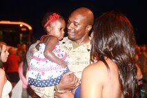 Families and freinds see Marine Heavy Helicopter 461 Marines for the first time in seven months, July 30. The HMH-461 Marines returned from a seven month deployment to Afghanistan. 