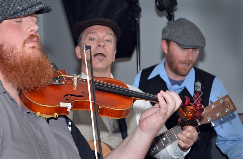 St. John Fraser, Rick Meagher and Adrian Baxmeyer, three-fifths of the band One Eyed Reilly, work in the U.S. Army Corps of Engineers Sacramento District. Their weekends are spent playing a mixture of original Celtic rock and Americana tunes throughout the region. (U.S. Army photo by Robert Kidd Released)