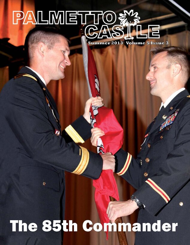 On July 11th, Lt. Col. John T. Litz (right) assumed command of the Charleston District from Lt. Col. Edward P. Chamberlayne in a ceremony held at The Citadel. Here, Brig. Gen. Donald Jackson hands over the Corps flag, symbolizing the transition.