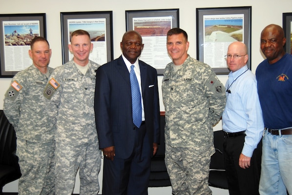 Left to right, Deputy Commander Lt. Col. Dave Patton, former Commander Col. Vernie Reichling, IFPTE Local 259 President Melvin Tate, new Memphis District Commander Col. Jeffery A. Anderson, Civilian Personal Advisory Center Director Fred Grittman, and Marvin Roddy.