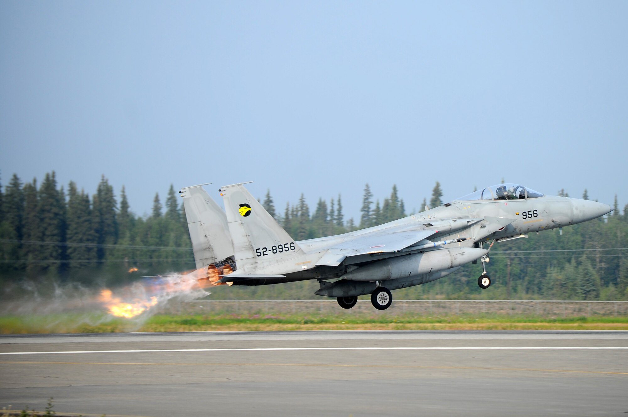 A Japan Air Self Defense Force F-15 Eagle takes off during RED FLAG-Alaska 13-3 Aug. 13, 2013, Eielson Air Force Base, Alaska.  JASDF is participating RF-A 13-3 with six aircraft and more than 150 Japanese airmen. (U.S. Air Force photo by Staff Sgt. Jim Araos/Released)