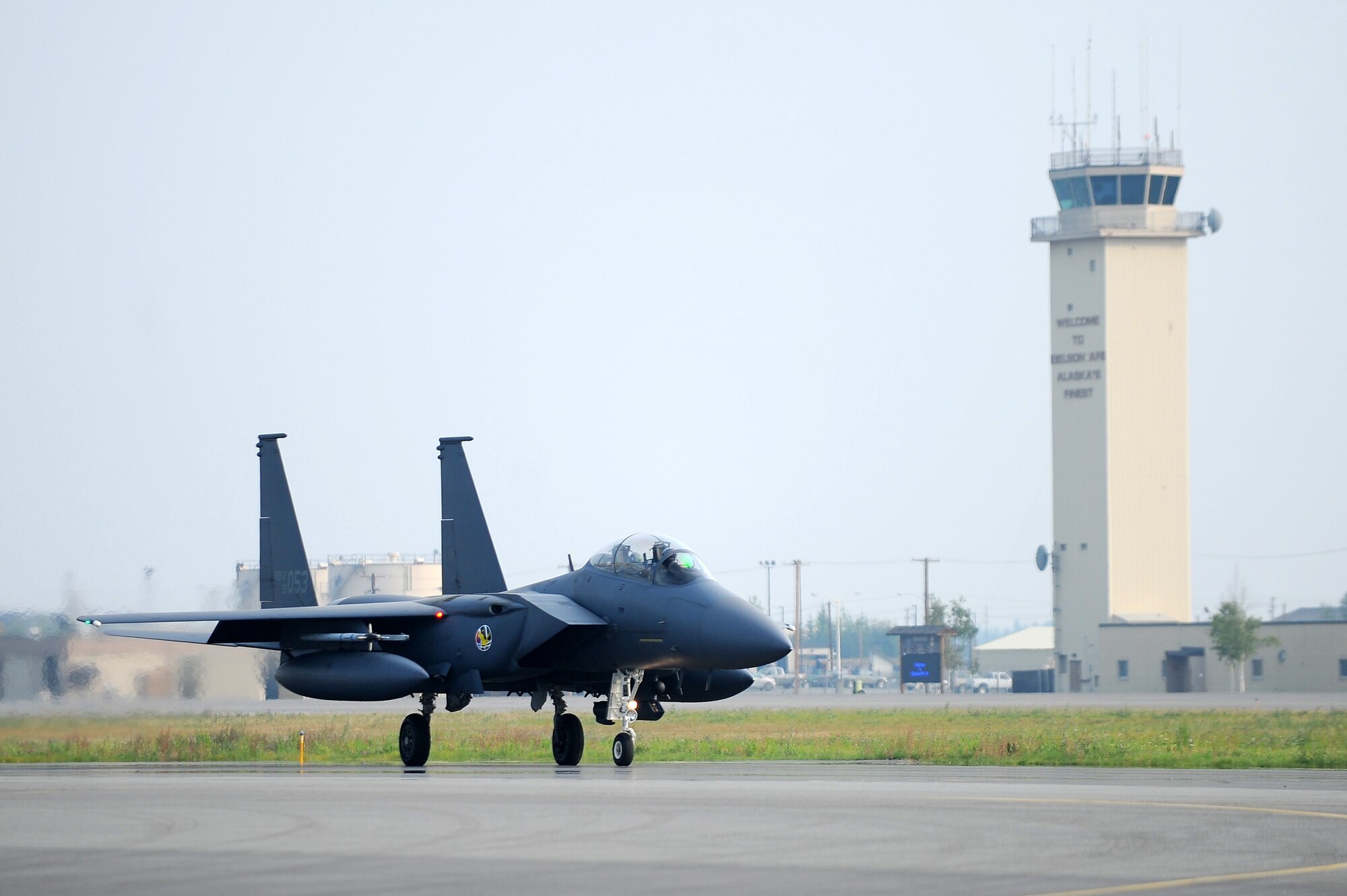 A Republic of Korea Air Force F-15K Slam Eagle taxis down the runway during RED FLAG-Alaska 13-3 Aug. 13, 2013, Eielson Air Force Base, Alaska.  The F-15K has electronic systems and weaponry to detect, acquire, track and attack enemy aircraft while operating in friendly or enemy-controlled airspace. (U.S. Air Force photo by Staff Sgt. Jim Araos/Released)