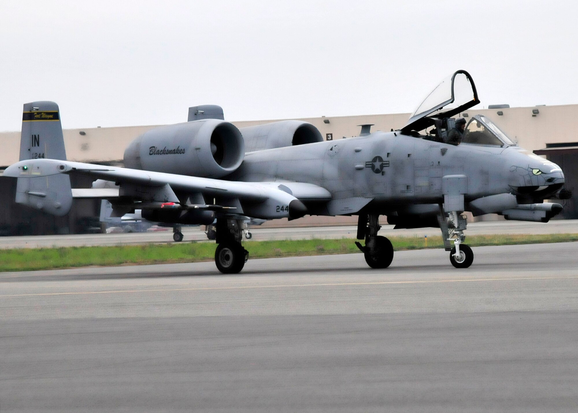 A-10 Thunderbolt aircraft, 122nd Fighter Wing, 163rd Fighter Squadron, Indiana Air National Guard, Ft. Wayne, Ind. taxi and take-off as part of RED FLAG-Alaska 13-3, Aug. 12, 2013, Eielson Air Force Base, Alaska. (U.S. Air Force photo by Staff Sgt. Kirsten Wicker/Released)