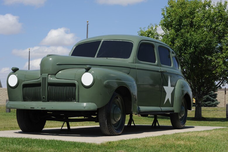 A 1942 Ford staff car sits on display at the Malmstrom Museum after a having a full restoration. The car is one of five static displays outside the museum that are undergoing complete restorations. (U.S. Air Force photo/Airman 1st Class Collin Schmidt)
