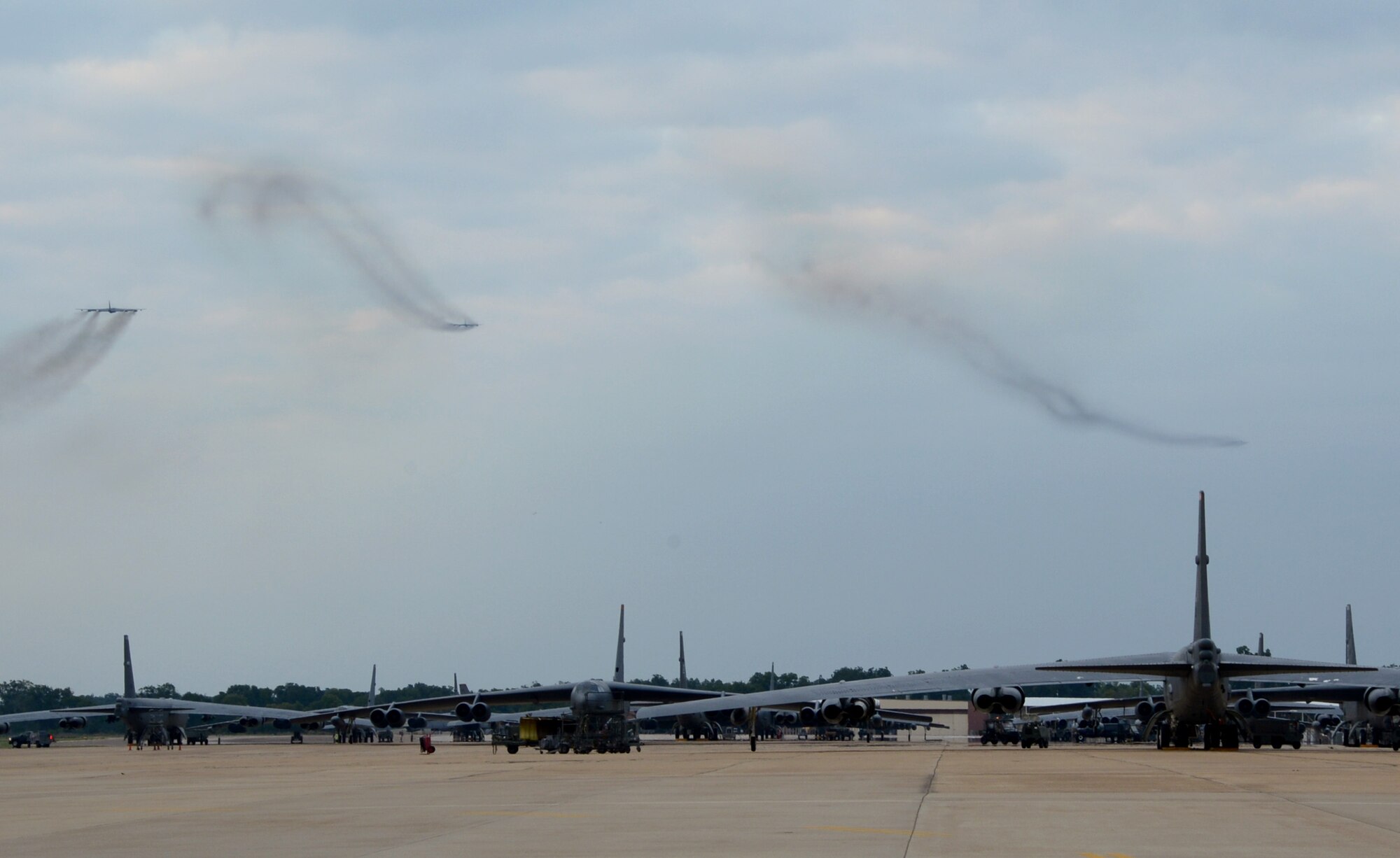 Ten B-52H Stratofortress crews executed a minimum interval takeoff from Barksdale Air Force Base, La., Aug. 15, 2013. The accelerated launch procedure allows our deterrent force to respond as rapidly as possible when called upon. The long range and versatility of the B-52 make it the weapon of choice for providing deterrence, demonstrating U.S. resolve and combat operations around the world. (U.S. Air Force photo/Staff Sgt. Amber Corcoran)