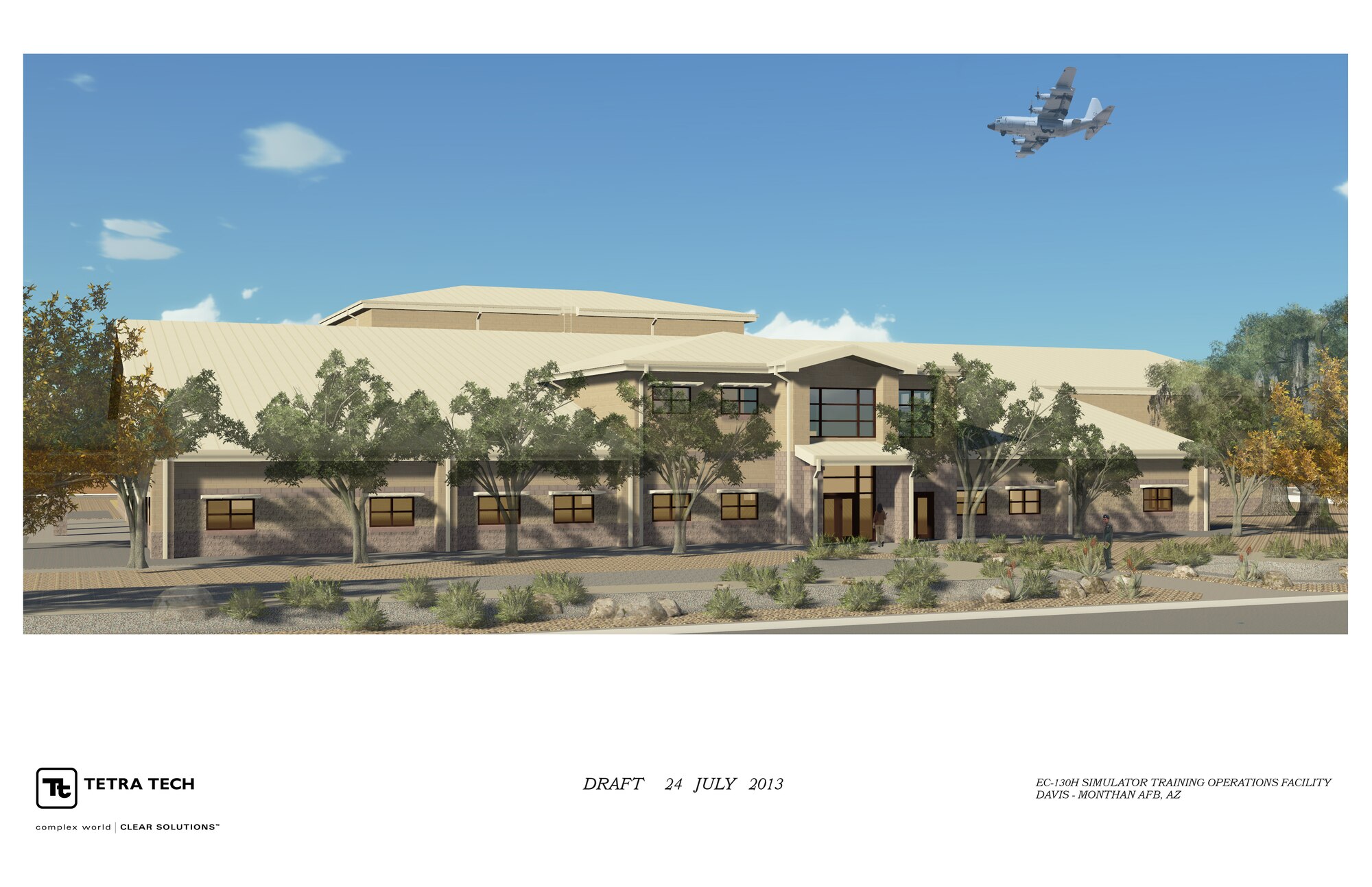 The 55th Electronic Combat Group broke ground on the construction of their new training facility at Davis-Monthan Air Force Base, Ariz., Aug 15, 2013. Here is a sketch of what the facility will look like when completed. (Courtesy Photo)