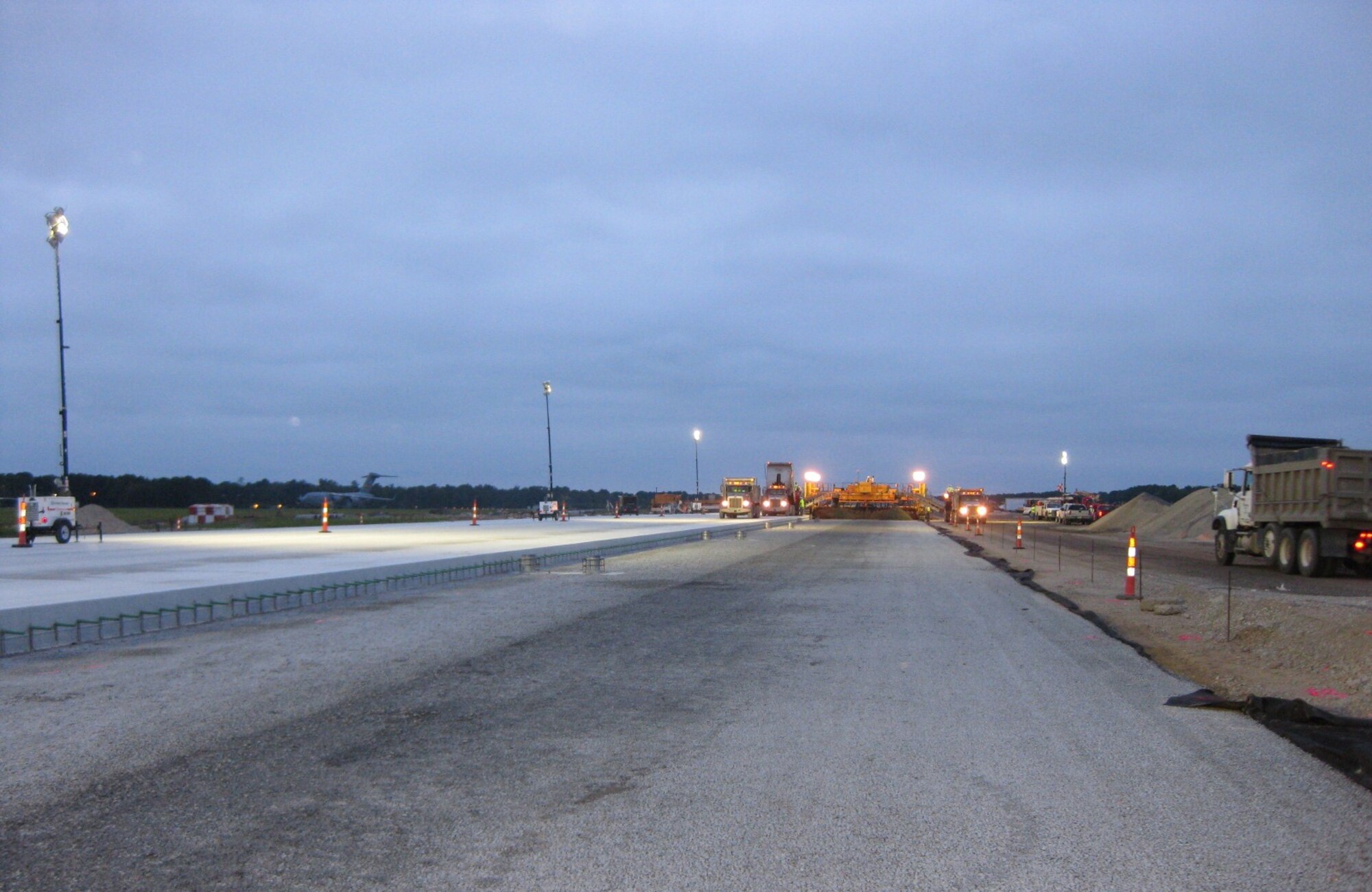 JOINT BASE CHARLESTON, S.C. -- Hundreds of contractors worked more than a year to replace this 40-year-old runway here. The new 9,000-feet long and 150-feet wide runway is composed of 18-inch thick concrete. The Air Force Civil Engineer Center executed the $40 million contract and provide technical reach back assistance. AFCEC has help coordinate eight new runways in the past seven years. (U.S. Air Force photo/Mark Dent.)
