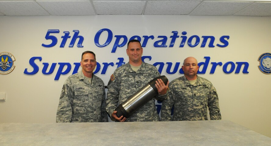 The 364th Ground Liaison Detachment is the primary advisory, coordination and informational conduit for the integration of air and ground elements during the conduit of joint operations. In preparation for these types of missions, the 364th GLD plans, coordinates, executes and evaluates joint training exercises. Performing these exercises better prepares the 5th Bomb Wing aircrews for real world operations through mission briefs, execution of integrated training, debriefings with the ground elements, and after-action reviews. In addition to the primary mission, the 364th GLD serves as the official liaison to all ground component visitors to Minot Air Force Base, N.D., and provides advice to Air Force personnel assigned to visiting U.S. Army Installations. (Photo courtesy of the Command Chief’s Office)