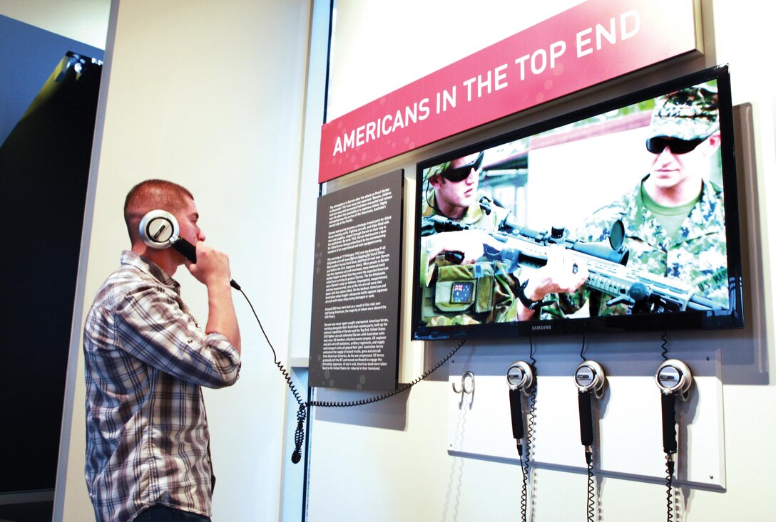 Lance Cpl. Samuel Garza looks at the “Americans in the Top End” display, Aug. 11, at the Darwin Military Museum. The Australian American Association of the Northern Territory invited Marine Rotational Force -Darwin Marines to tour the museum. Many of the exhibits showcased U.S. troops, depicting the strong relationship between the two nations. Garza is a rifleman with 3rd Battalion, 3rd Marine Regiment, MRF-D. Photo by Sgt. Sarah Fiocco