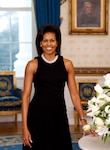 Official Portrait of First Lady Michelle Obama, February 2009, in the Blue Room of the White House.
