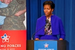 First Lady Michelle Obama announces measures to increase support for caregivers of wounded, ill and injured service members at the Labor Department in Washington, D.C., Jan. 30, 2012. These proposed rules would, in part, enable more military family members to take the time they need to care for their loved ones without fear of career repercussions.