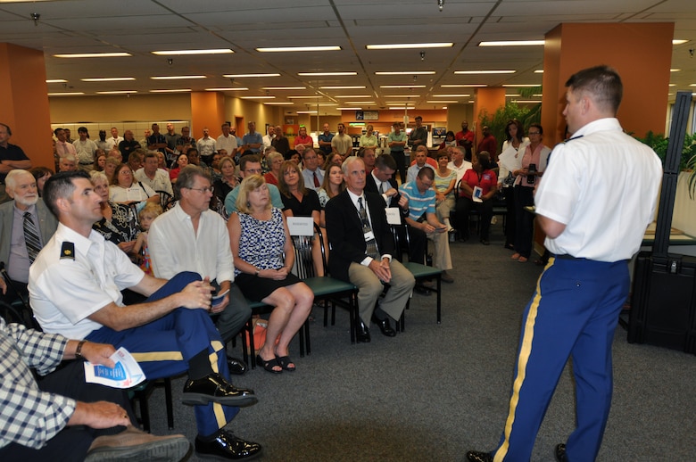 Lt. Col. John Hudson, U.S. Army Corps of Engineers Nashville District commander speaks District employees, retirees, former employees, and special guests during a formal awards ceremony and recognized current District employees with 35, 30, 25, 20, 10, and 5 year Length of Service awards Aug. 15, 2013.  