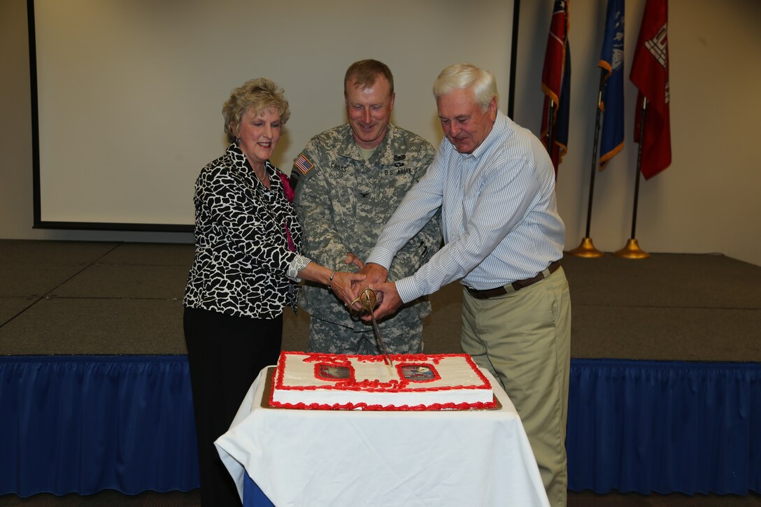 Vicksburg, Miss…The U.S. Army Corps of Engineers Vicksburg District celebrated its ninth annual Founder’s Day today in observance of the District’s 140th year of service to our Nation. 

The ceremony concluded with team members singing the Army song before the cutting of the Founder’s Day cake by Col Cross and the team members with 45 years of service, William Carpenter and Lillian Standridge.

Photo: Lillian Standridge, Col Cross, and William Carpenter cut the Founder's Day cake.
