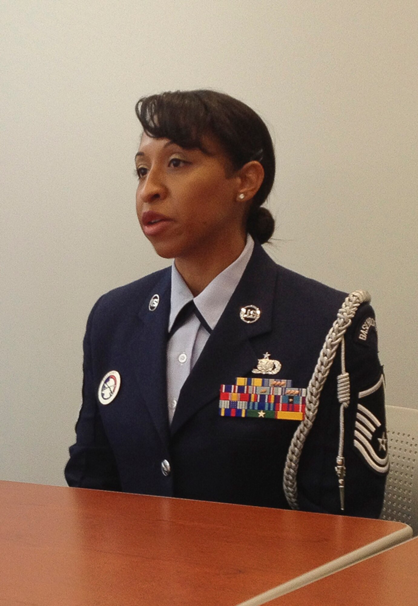 Master Sgt. Olympia D. Williamson, 136th Airlift Wing, Texas ANG, responds to a question from Air National Guard senior enlisted leaders during an Enlisted Field Advisory Council meeting at the Crystal City Conference Center, Arlington, Va., August 14, 2013. The EFAC gathers senior enlisted leaders to recognize, and discuss the ideas and concerns of the enlisted force. (U.S. Air National Guard photo by Master Sgt. Matthew D. Hilborn/RELEASED)