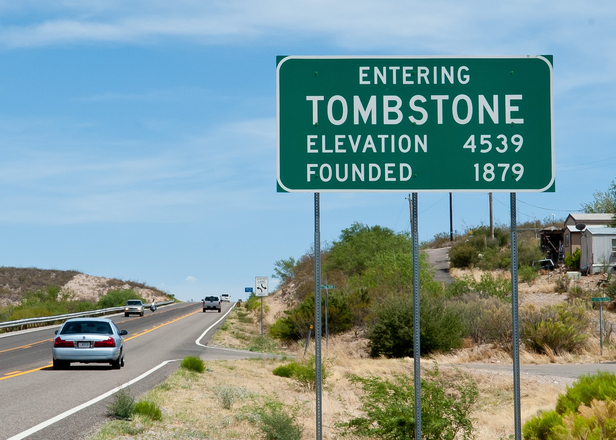 A sign marking the Tombstone city limits stands by the roadside. Known as “The Town Too Tough to Die,” Tombstone is only a three-hour drive southeast from Luke Air Force Base, making it an ideal day-trip location. (U.S. Air Force photo/Staff Sgt. Nestor Cruz)