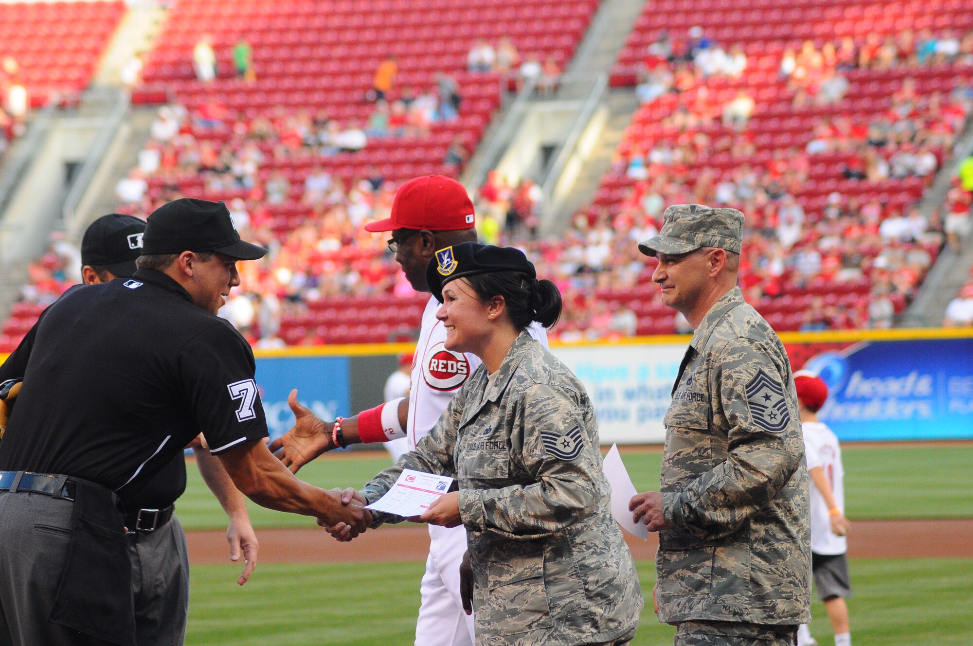 Wright-Patt Airmen honored at Reds Military Appreciation Night >  Wright-Patterson AFB > Article Display