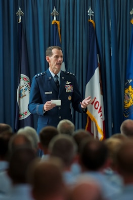 Lt. Gen. Stanley E. Clarke III, the director of the Air National Guard, addresses attendees during a "Focus on the Force" all call event at the ANG Readiness Center Aug. 14, 2013, at Joint Base Andrews Md. Focus on the Force gathers senior enlisted leaders to openly discuss concerns, receive feedback from the junior enlisted and tell the exceptional stories of ANG Airmen throughout the 50 states, territories and District of Columbia. (U.S. Air National Guard photo/Master Sgt. Marvin R. Preston)
