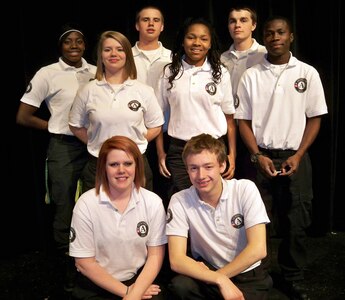 Eight recent graduates from the Wisconsin National Guard's Challenge Academy have been inducted into the AmeriCorps National Civilian Community Corps in Vinton, Iowa. Pictured are (front row) Taylor Maciosek and Devan Farnsworth; (second row) Samantha Czerkas, Theda LeFlore and Samuel Puchalla; (back row) Starr Spencer, Ryan Skiff and Brett Hrdlicka.