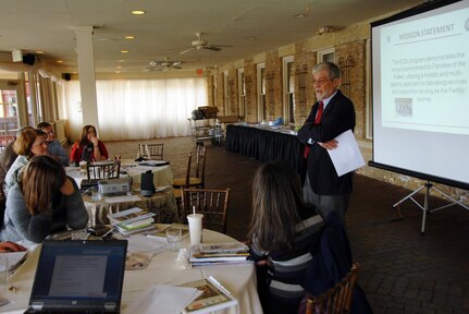 Jim Frazier, Survivor Outreach Services coordinator of the northern region for the Illinois National Guard, at a Kane County Teacher Institute Day Feb. 25, 2011.