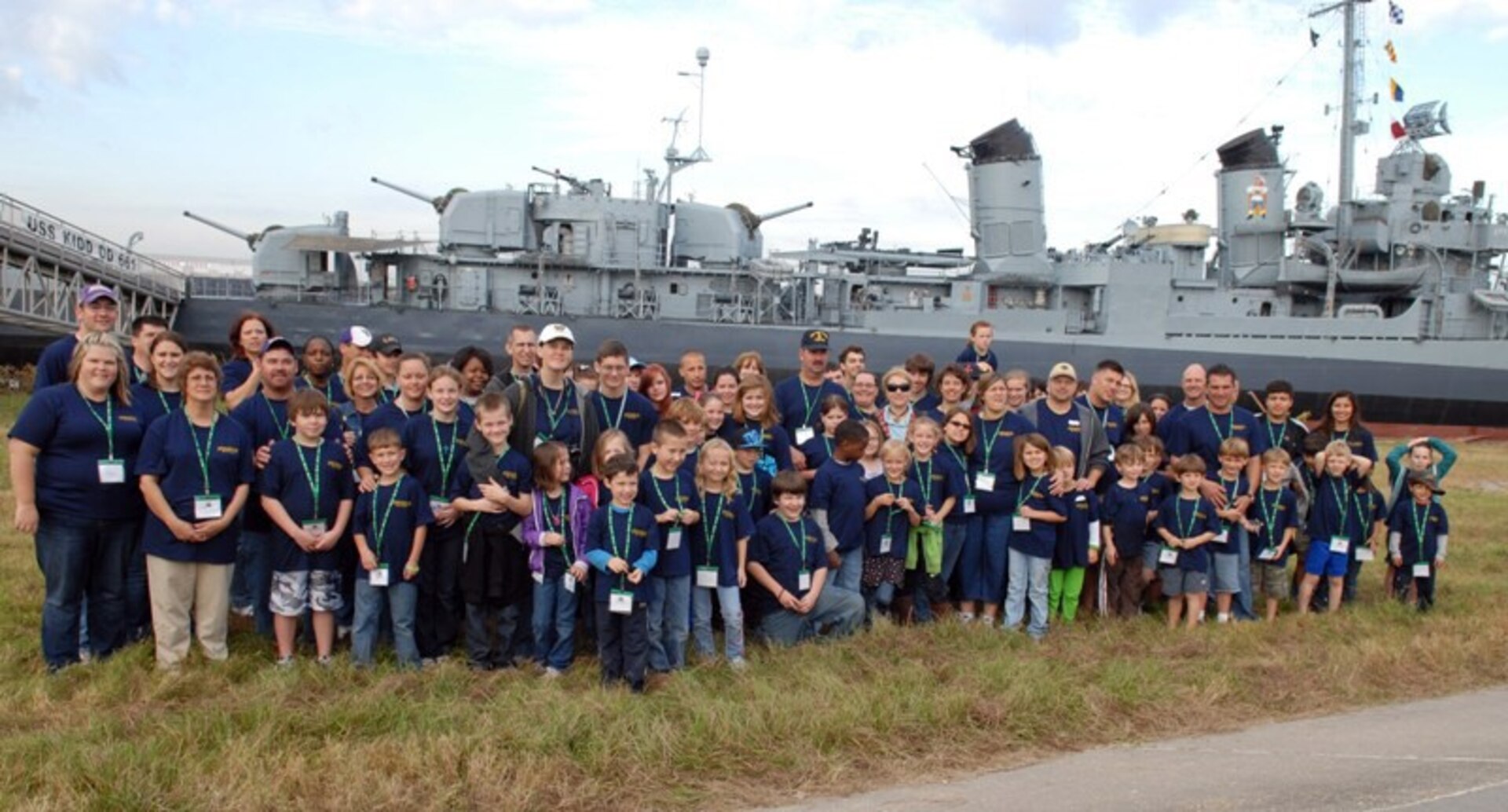 Over 100 service members, including 28 Army and Air National Guard families, participated in Louisiana National Guard Reintegration Office’s Child and Youth Program along with Louisiana Operation: Military Kids as they welcomed military families aboard the historic USS KIDD for an overnight camp in downtown Baton Rouge, La., Nov. 12-13, 2010.