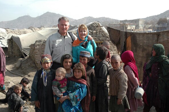 Retired Lt. Gen. John Bradley and his wife, Jan, visit Afghanistan, where they've started construction on three schools for Afghan children. The couple also created the Lamia Foundation, named after a child Bradley met in 2007, which provides clothing and food to Afghan children in need. Bradley is a former Air Force Reserve Command commander and chief of the Air Force Reserve. (Courtesy photo)