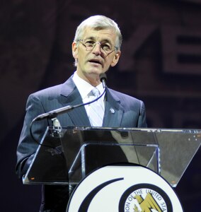 Secretary of the Army John McHugh discusses the challenges of operating in a constrained budget environment as well as efforts to modernize the Army at the 2010 Association of the United States Army's Annual Meeting and Exposition in Washington, D.C., Oct. 25, 2010. 